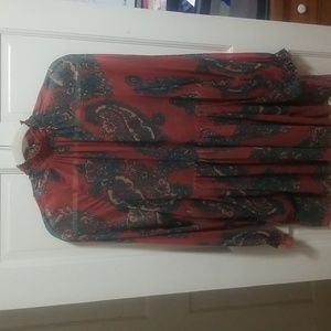 Free People Moonstruck XS Dress Paisley Baby Doll Dress Long Sleeve & Pockets